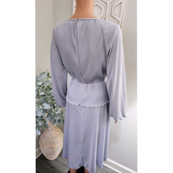 70's Vintage The Collection Silver Accordion Bodice Peplum A-Line Midi Dress - Picture 2 of 8